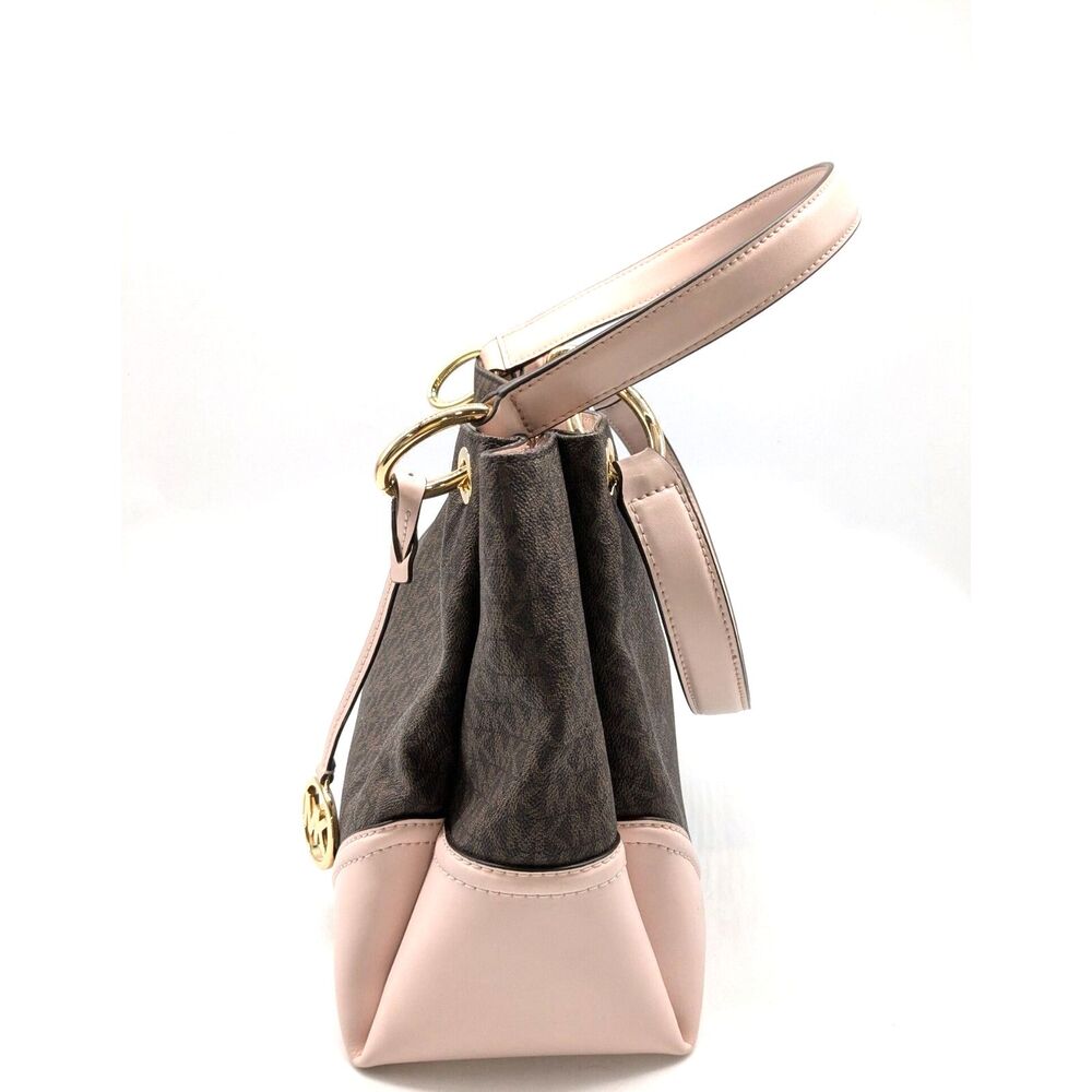 Michael Kors Brown Monogram Coated Canvas Pink Trim Nicole Tote Bag - Picture 5 of 10